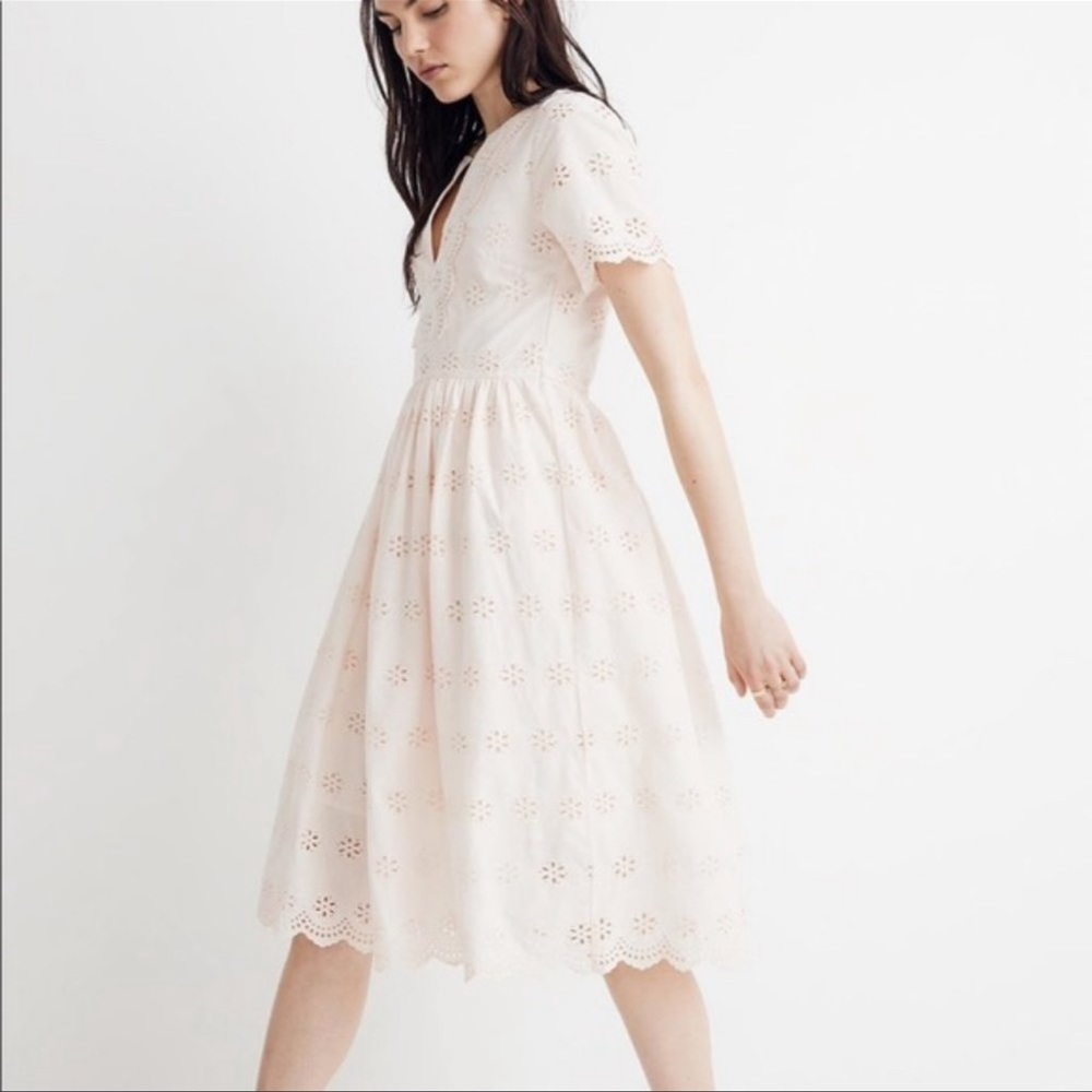Madewell Scallop Eyelet Midi Dress Blush